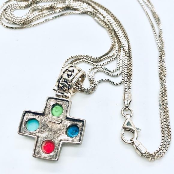 Vintage Silver Stone Cross Necklace - Picture 4 of 12